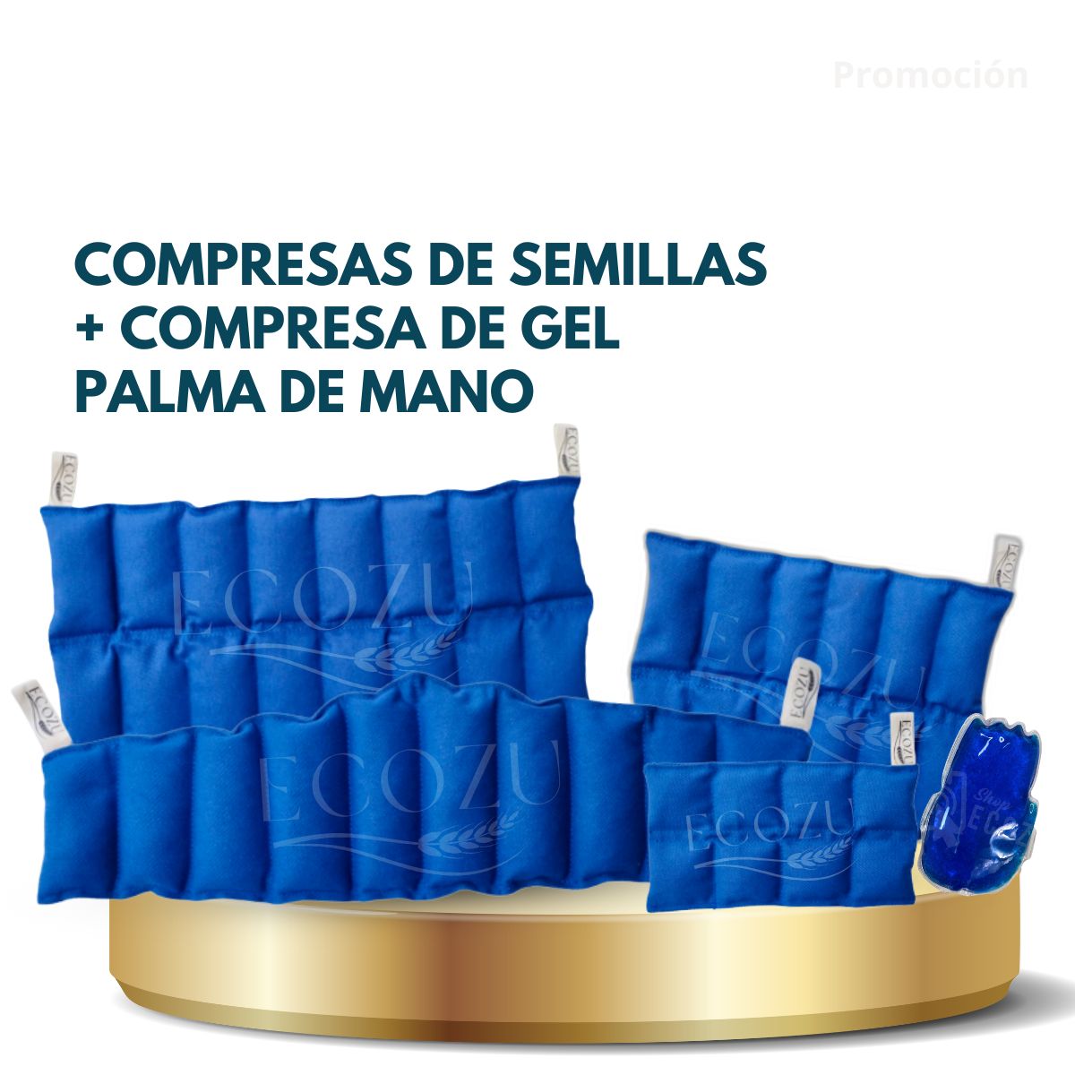 GENERICO - Pack 4 Compresas De Semillas azulino + Compresa de Gel para Palma de Mano
