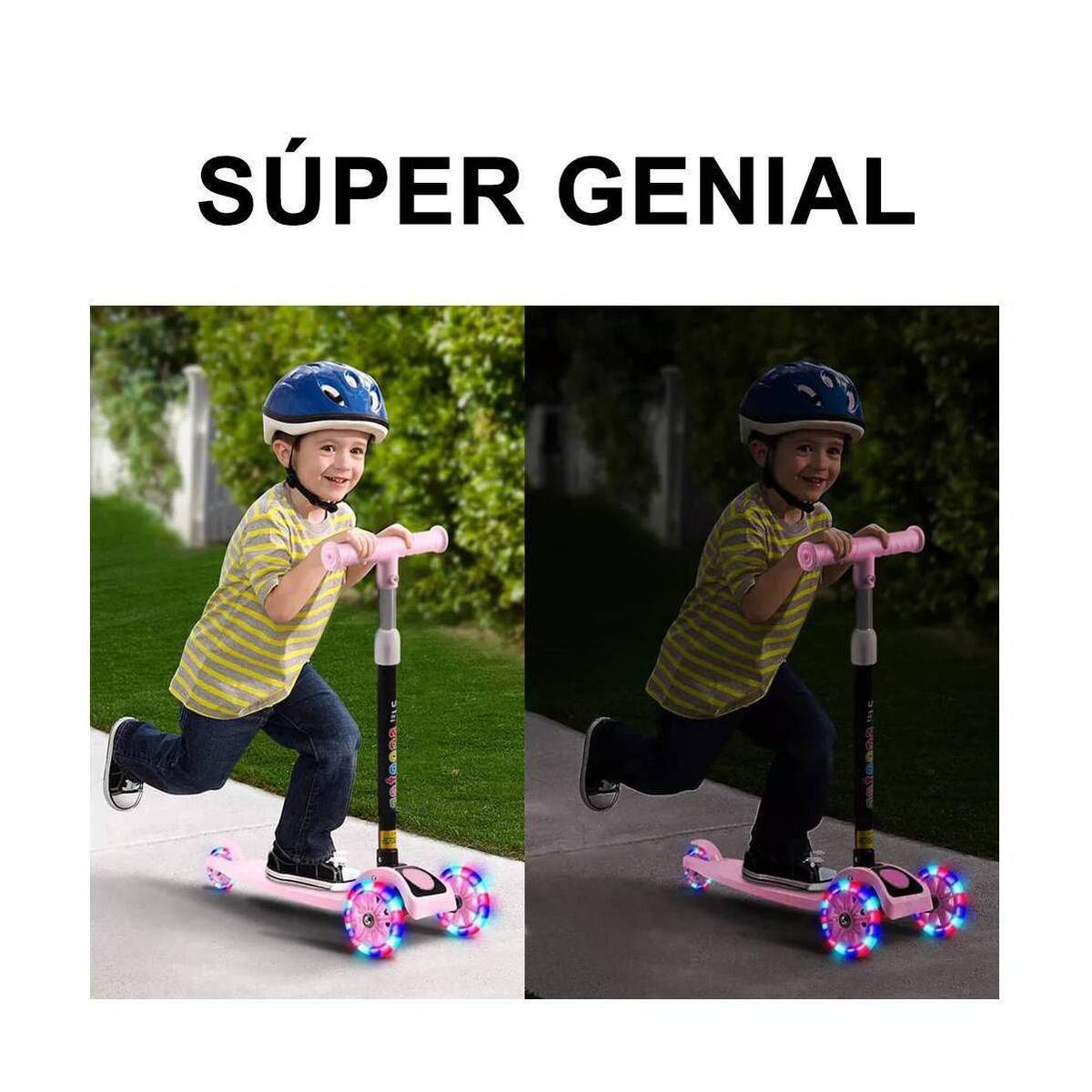 GENERICO - Scooter Plegable Para Niños Con Luces Rosa