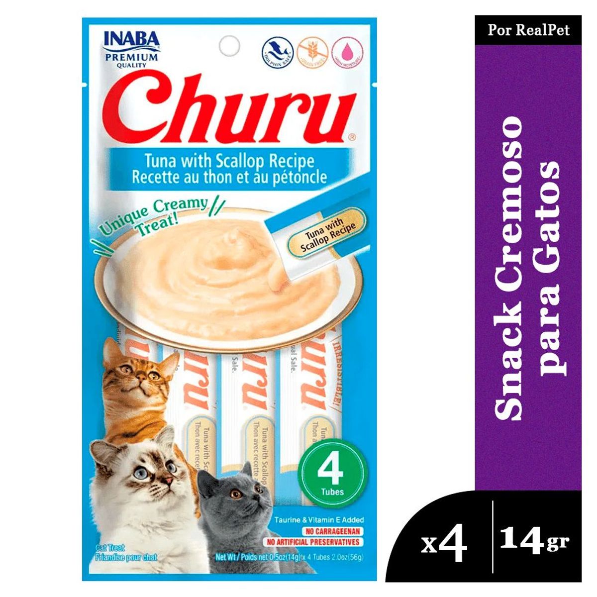 CHURU - Snack Cremoso Gato Churu Sabor Atún y Ostras 4 x 14gr