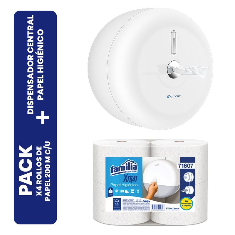 EXORIAM - Dispensador + Paquete de papel Familia Tork Xtra1 de 4
