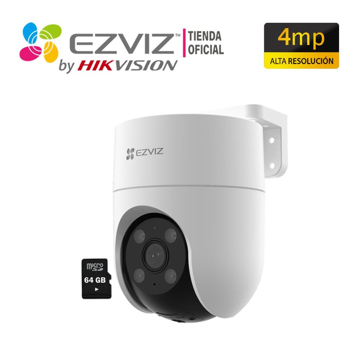 EZVIZ - Cámara IP Exterior H8C 4MP 2K Ezviz 360° Tecnología IA + SD 64GB