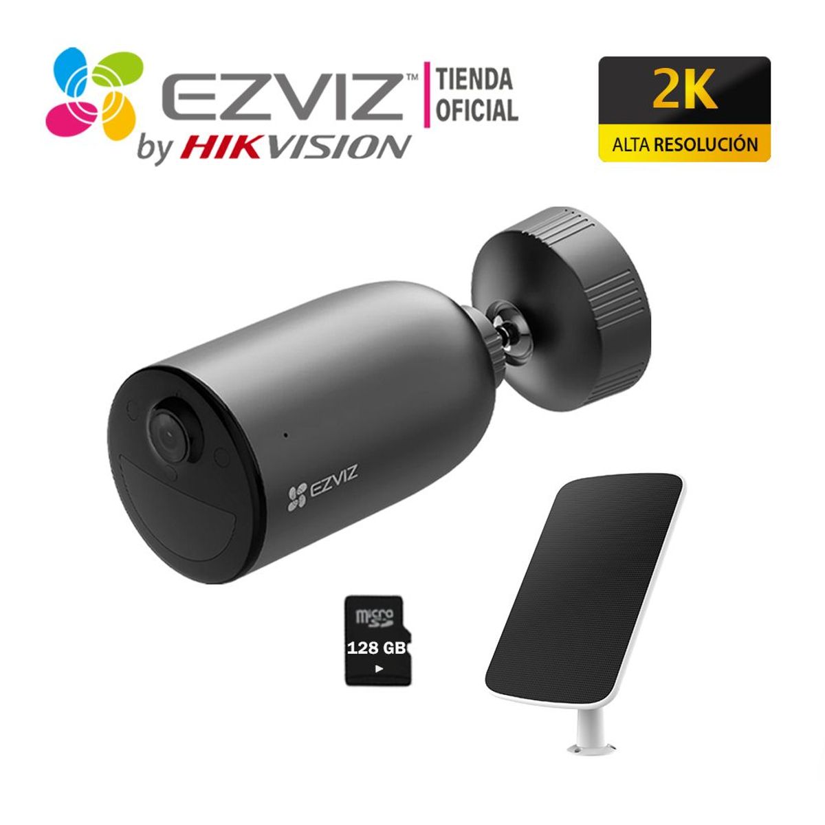 EZVIZ - Cámara Seguridad IP EB3 2K Ezviz Exterior con Panel Solar + Sd 128Gb