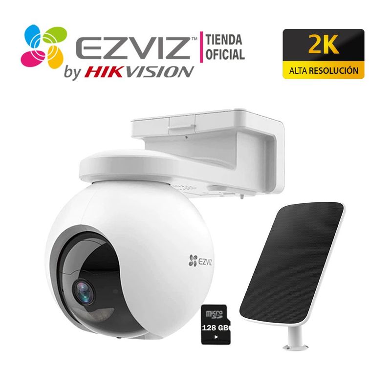 EZVIZ - Cámara IP Exterior CB8 2K 3MP Ezviz con Panel Solar + SD128GB