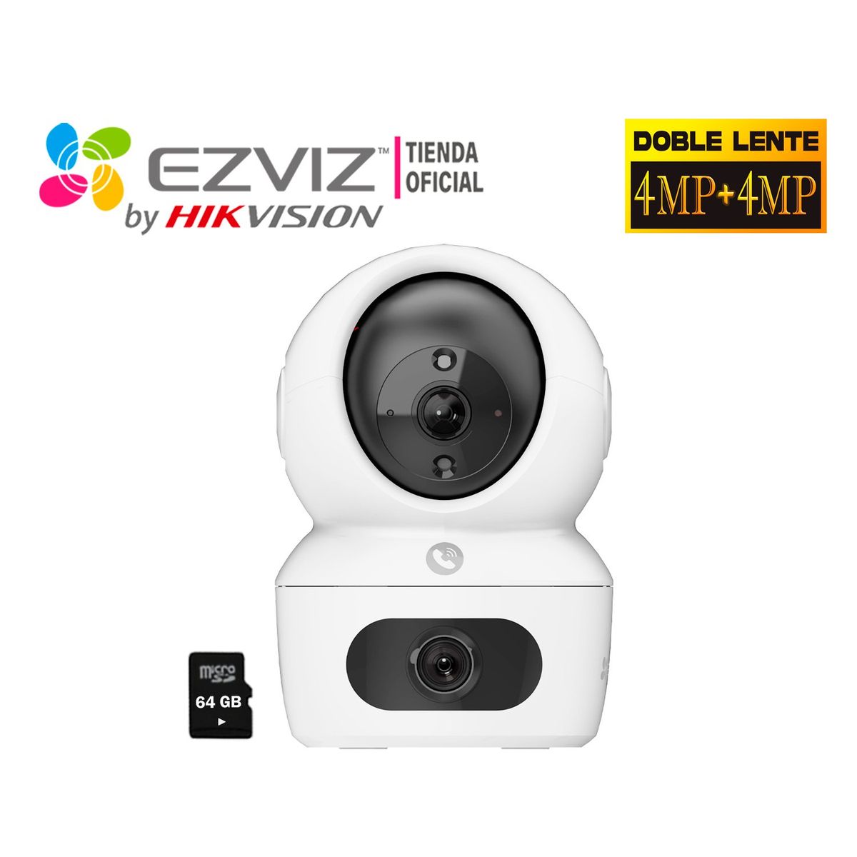EZVIZ - Cámara IP H7C 4MP + 4MP Ezviz Doble Lente Interior 360° + SD 64GB