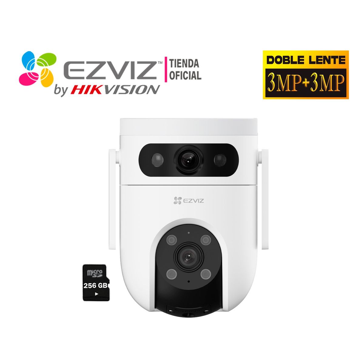 EZVIZ - Cámara IP H9C 3MP + 3MP Ezviz Lente Dual Exterior 360° + SD 256GB