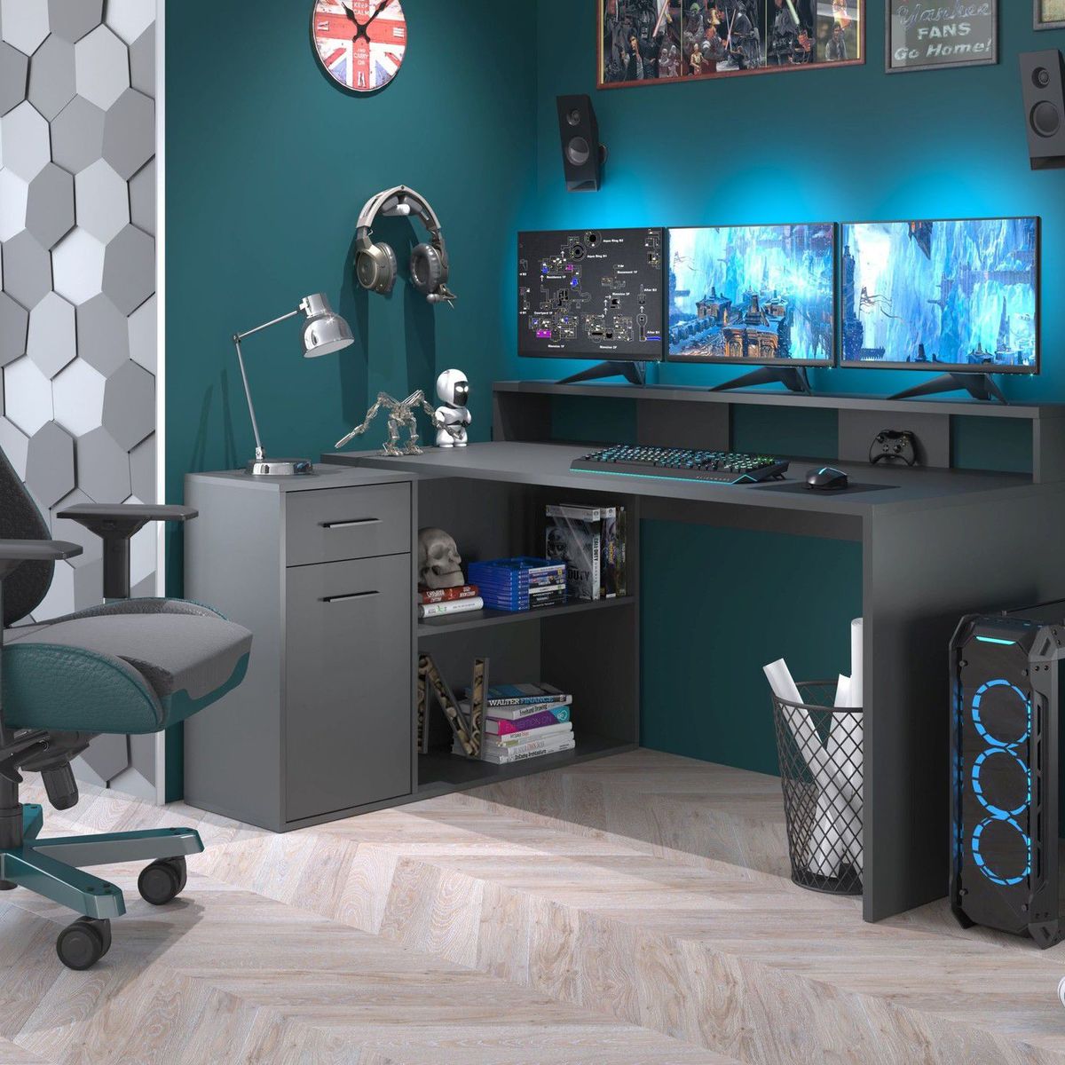 TU MESITA - Escritorio Moderno Huascarán 1 puerta 1 cajón TU MESITA color Gris oscuro