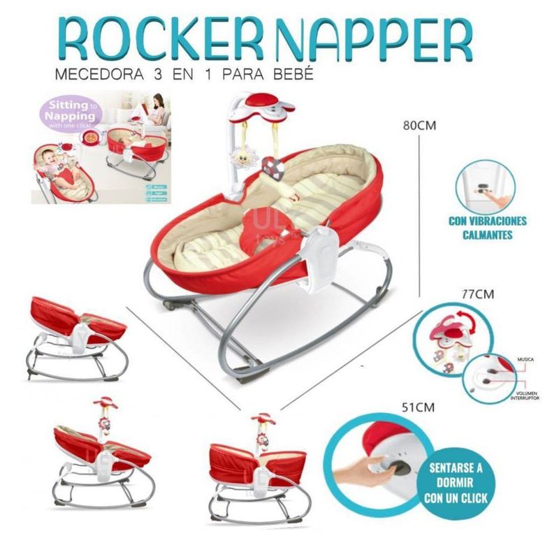 GENERICO - Mecedora Portátil 3 en 1 ROCKER NAPPER - ROJO
