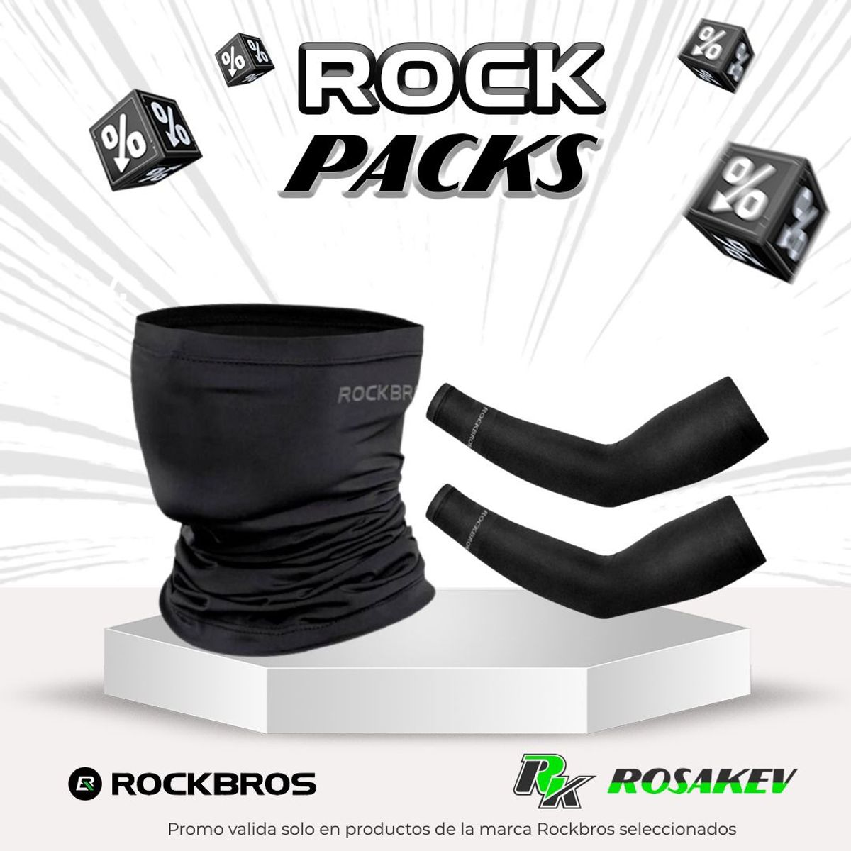 ROCKBROS - PROMO PACK BANDANA ROCKBROS NEGRO Y MANGA NEGRO