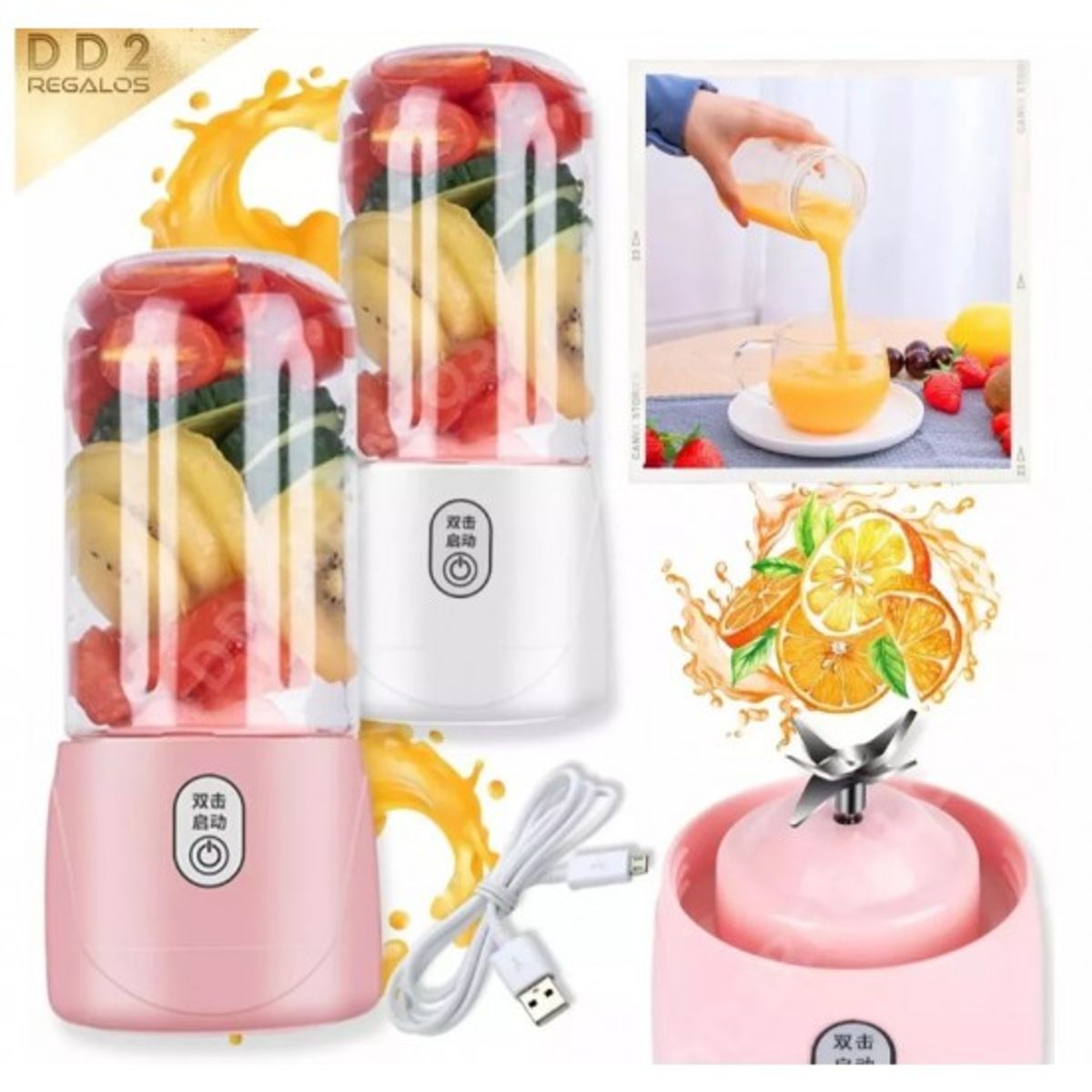 GENERICO - Mini Vaso Licuadoras Portátil 350 Ml Viajera rosado