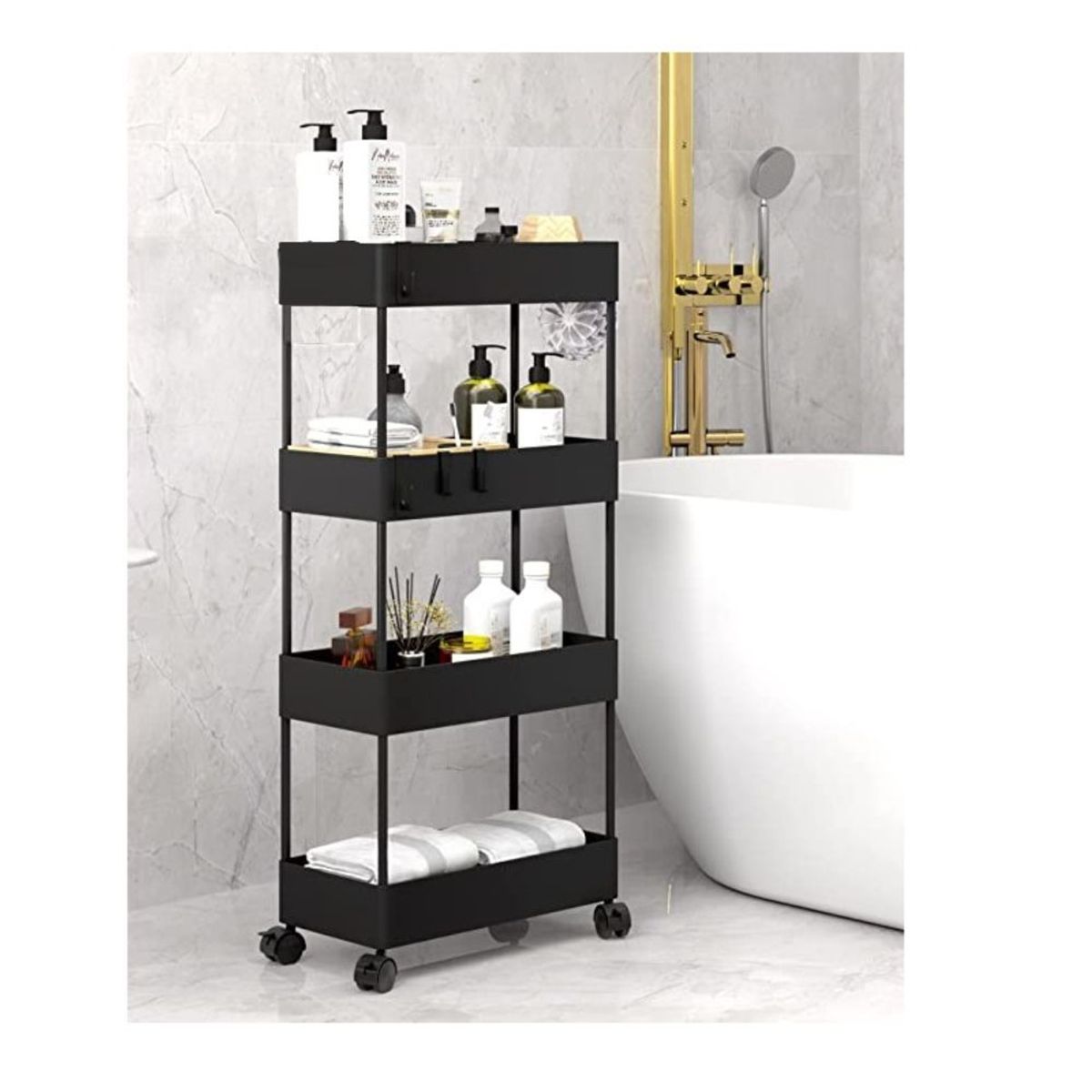 GENERICO - Estante Organizador para Baño Multifuncional 4 Pisos Negro