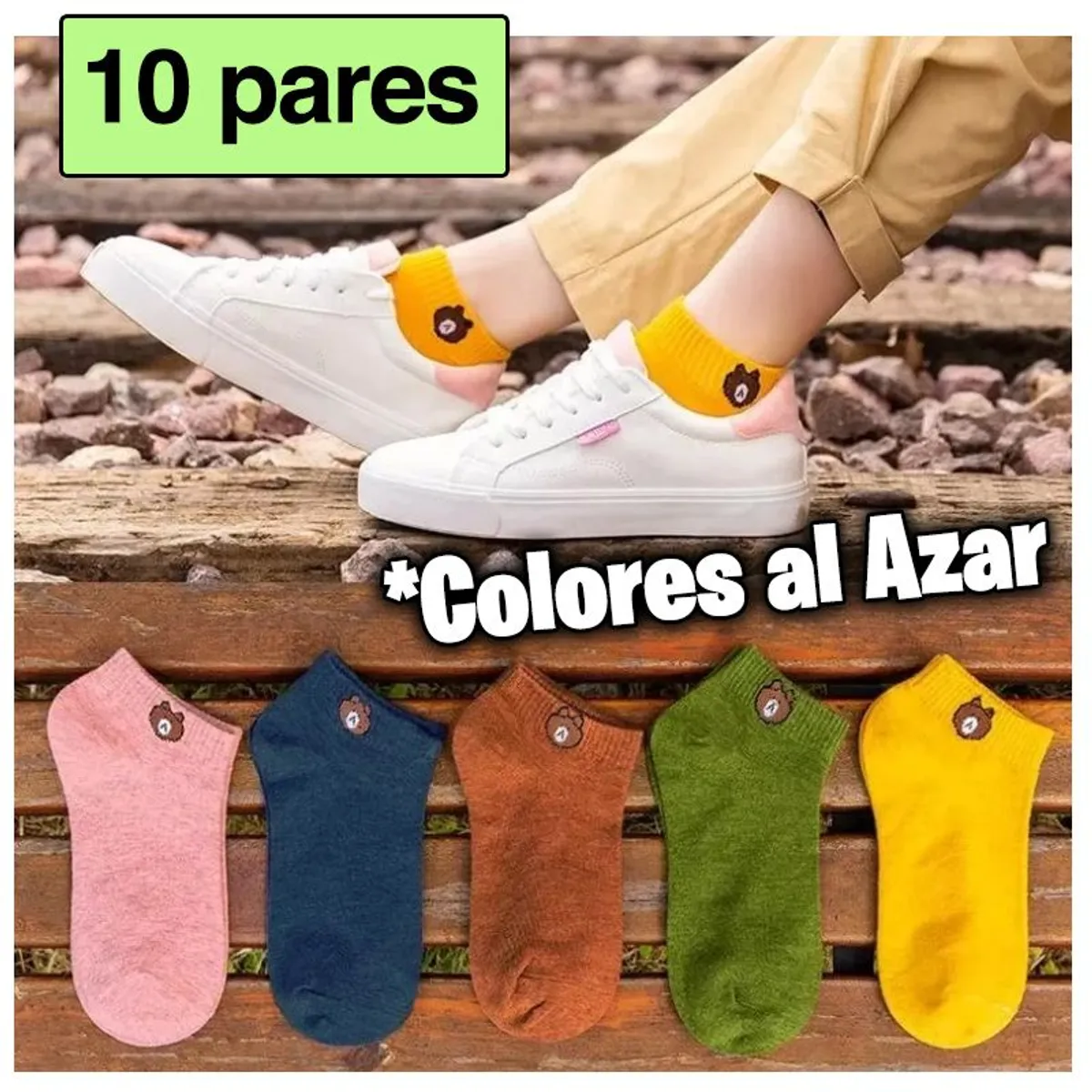 GENERICO - Pack Medias Kawaii Mujer Osito Pack Niña X 10 Pares Taloneras