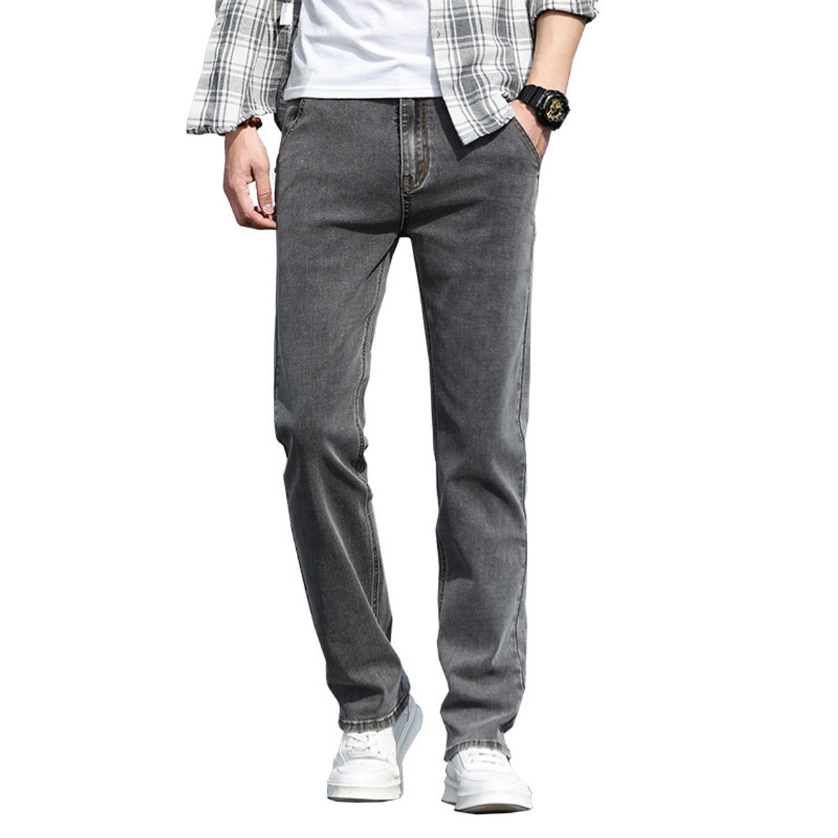 BLWOENS - Pantalones largos para hombres -Gris