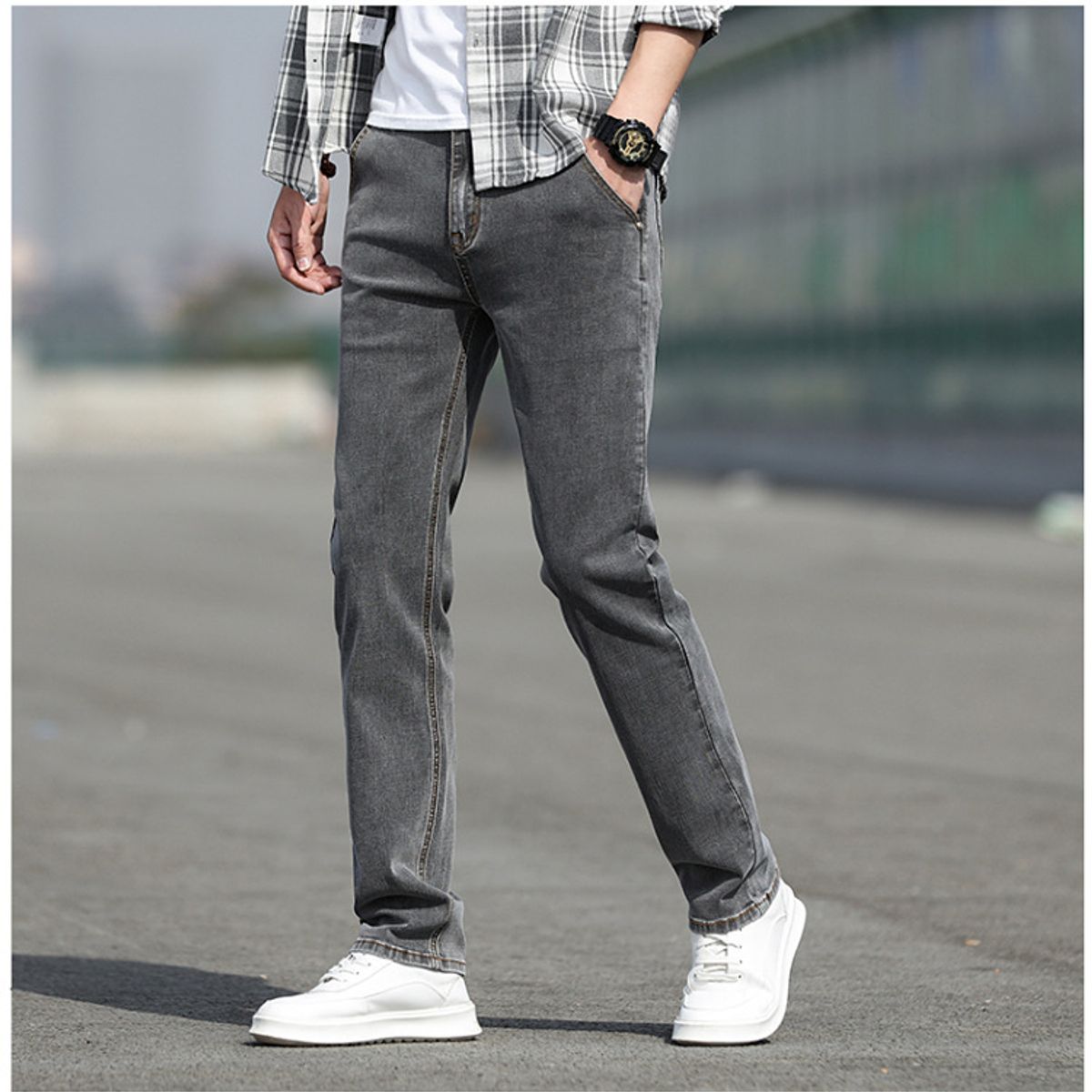 BLWOENS - Pantalones largos para hombres -Gris