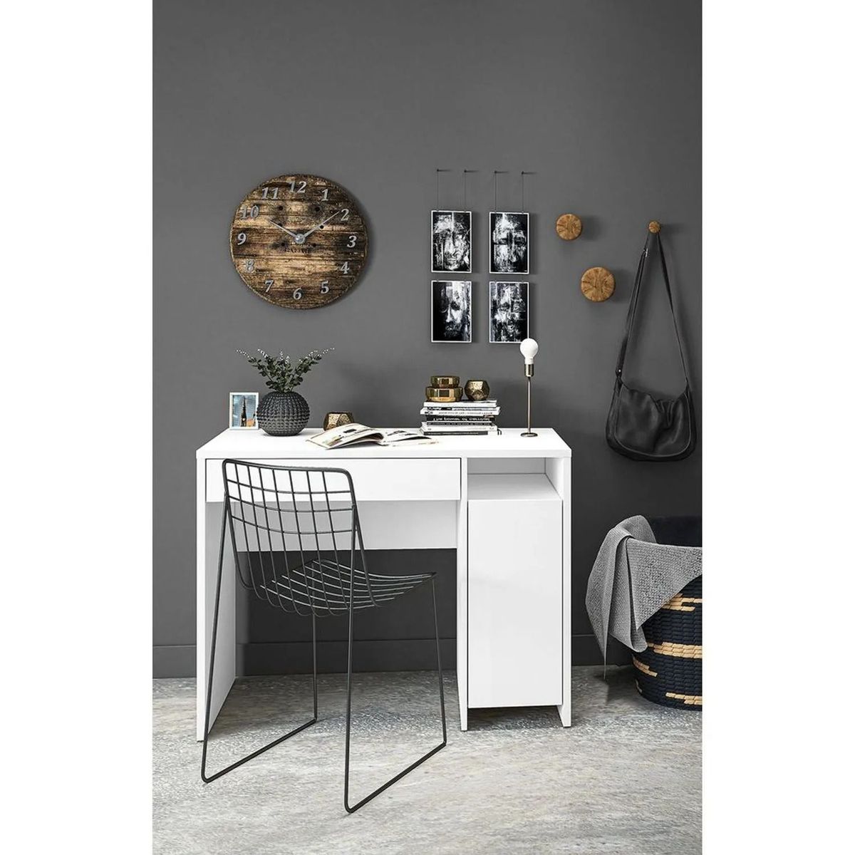 TU MESITA - ESCRITORIO CLÁSICO ORTEGA COLOR BLANCO 1 CAJÓN 1 PUERTA TU MESITA