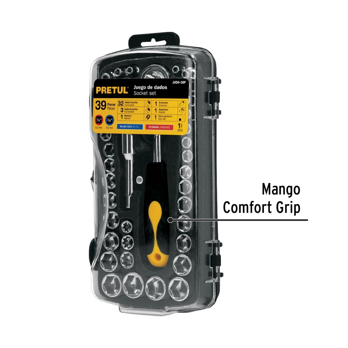 PRETUL - Juego de 39 herramientas con ratchet comfort grip Pretul