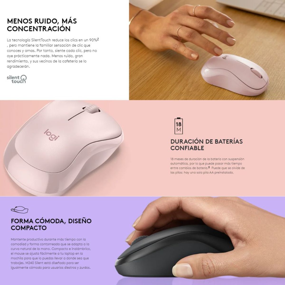 LOGITECH - MOUSE INALAMBRICO BLUETOOTH SILENCIOSO LOGITECH M240 ROSE