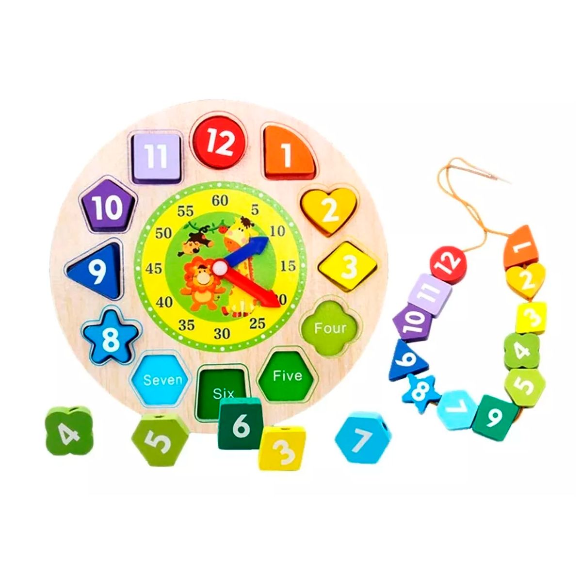 GENERICO - Juego Didactico Reloj de madera con Bloques de Encaje