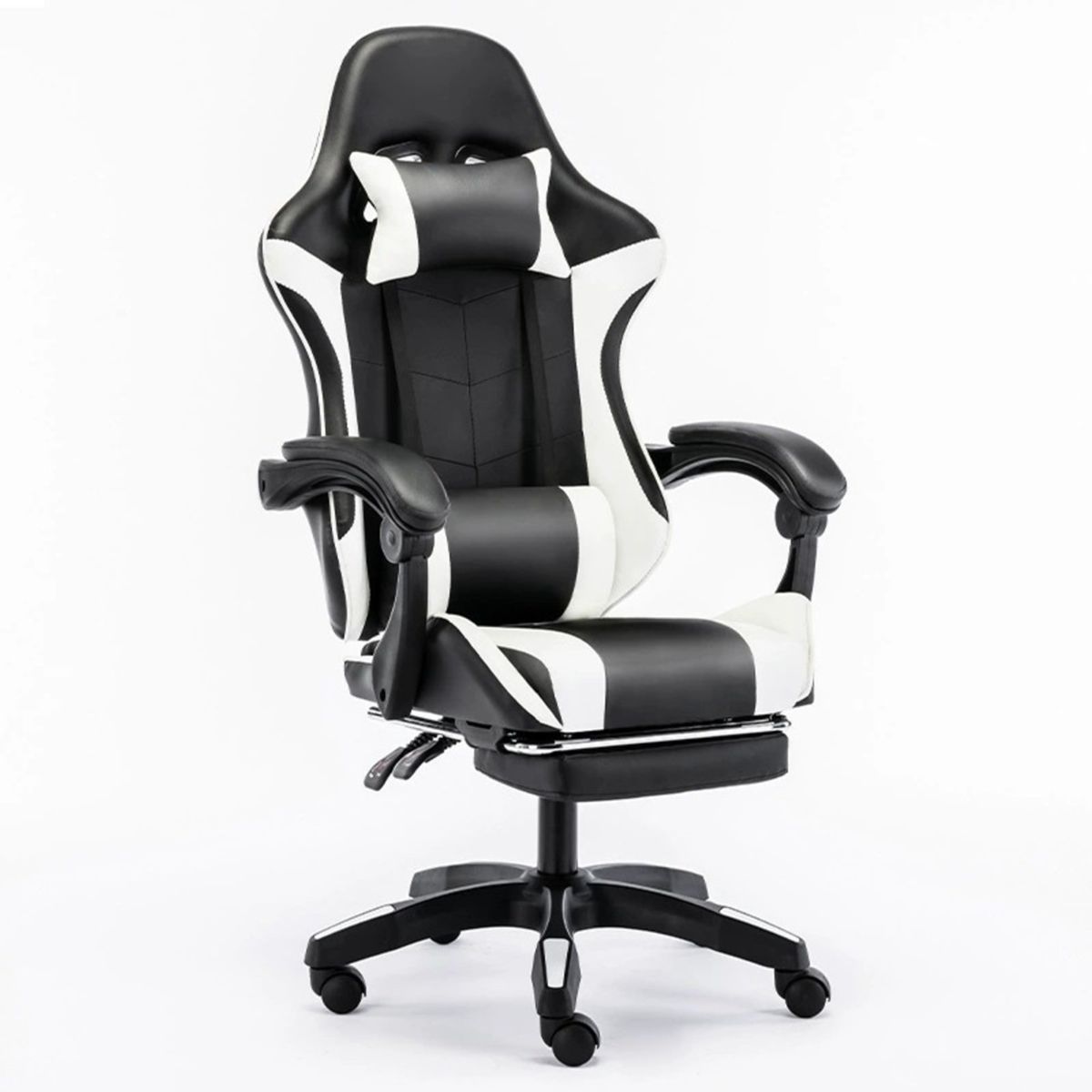 GENERICO - Silla Gamer Pro Negro con Blanco - Con Reposapies