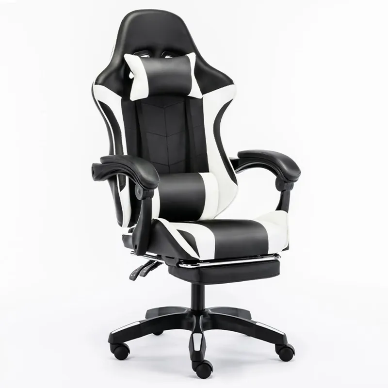 GENERICO - Silla Gamer Pro Negro con Blanco - Con Reposapies
