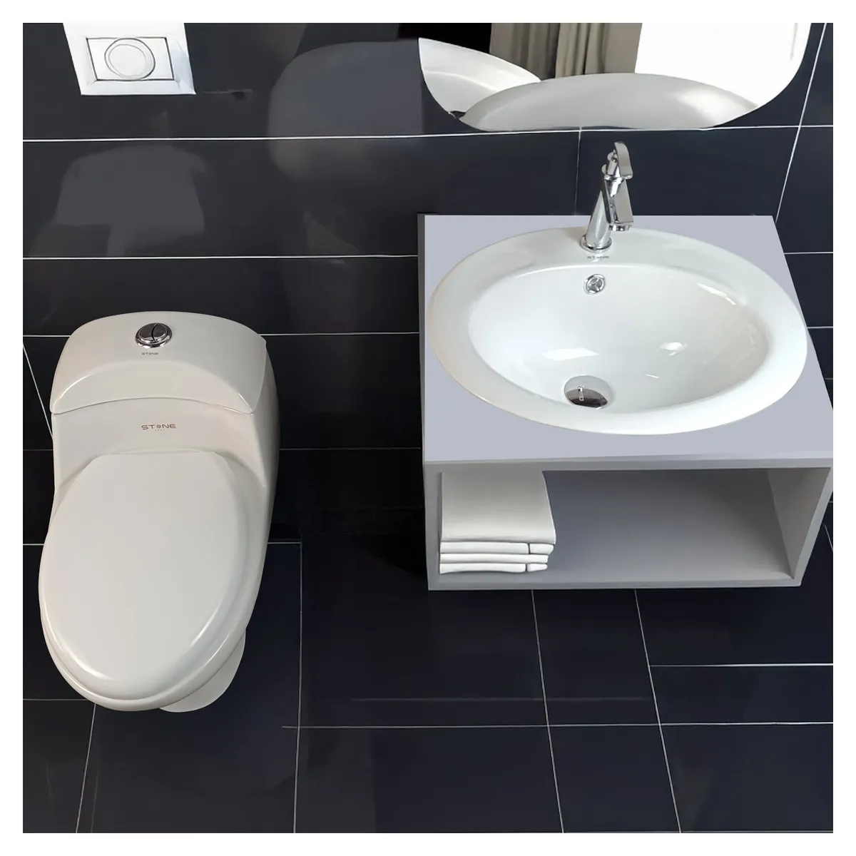 STONE - COMBO INODORO ONE PIECE ESSENCE BLANCO - LAVAMANOS ANTON BLANCO STONE