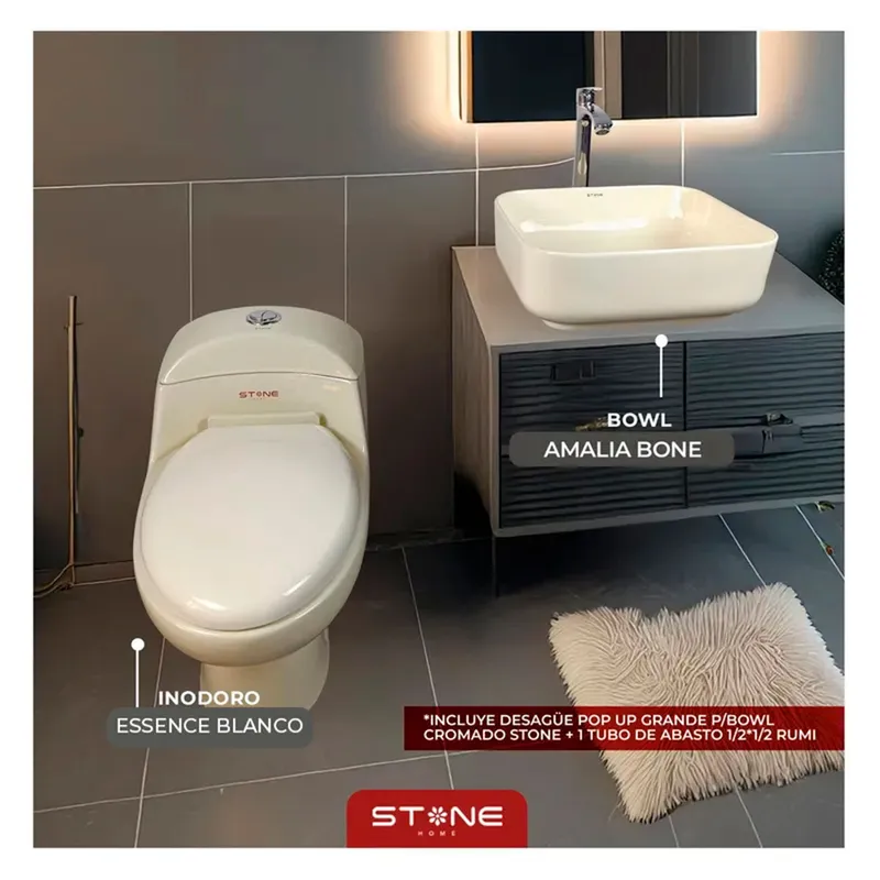 STONE - COMBO INODORO ONE PIECE ESSENCE BONE - LAVAMANOS AMALIA  BONE STONE