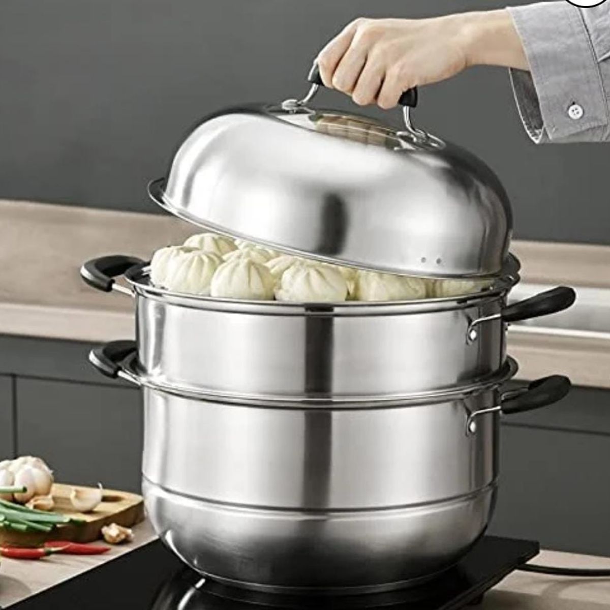 GENERICO - Vaporera profesional con 2 asas de acero inoxidable