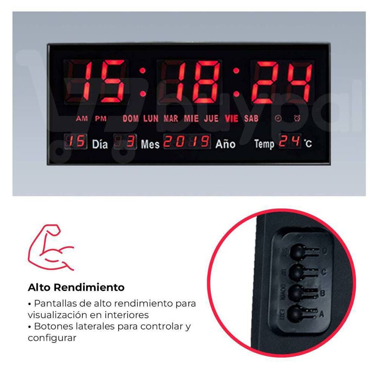 GENERICO - Reloj Digital Led Pared Alarma Calendario Temperatura