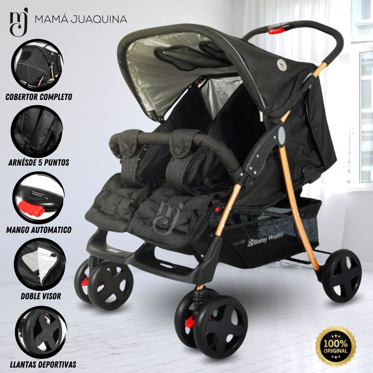 BABY HAPPY - Coche Cuna Mellicero «TWINS» Black