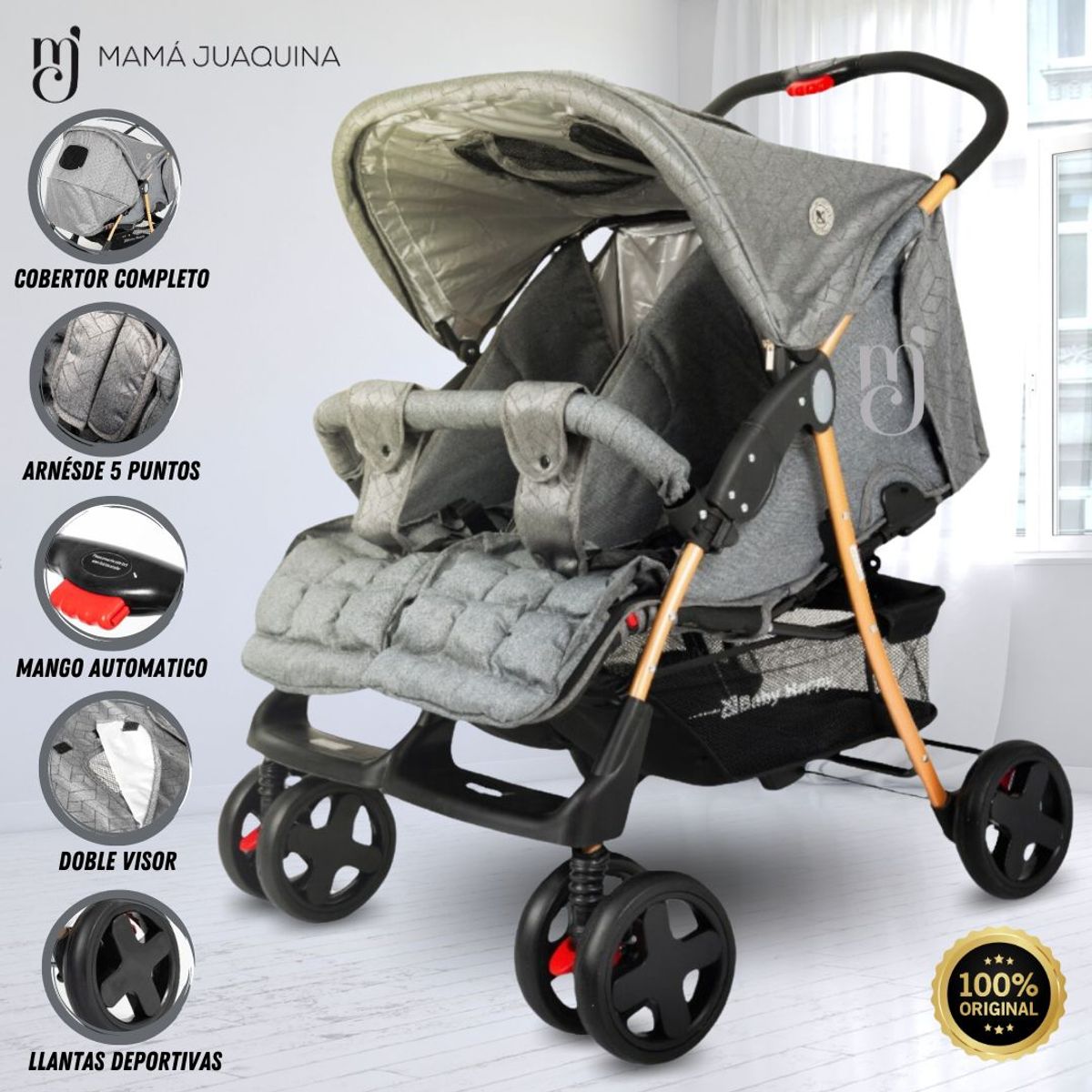 BABY HAPPY - Coche Cuna Mellicero «TWINS» Gray
