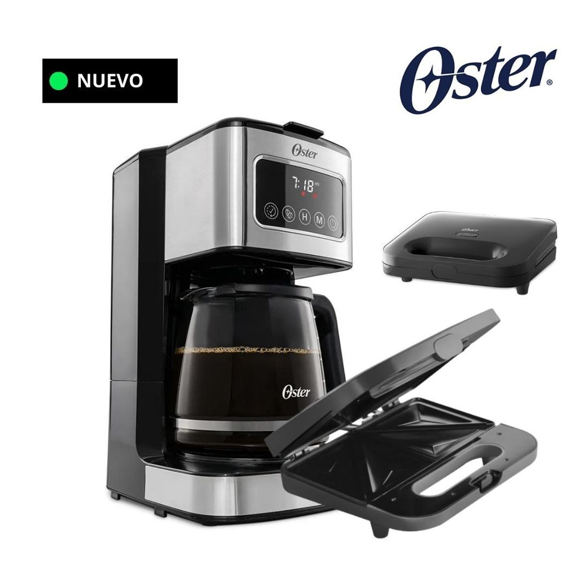 OSTER - COMBO Cafetera de 12 tazas pantalla táctil + Sandwichera 2885