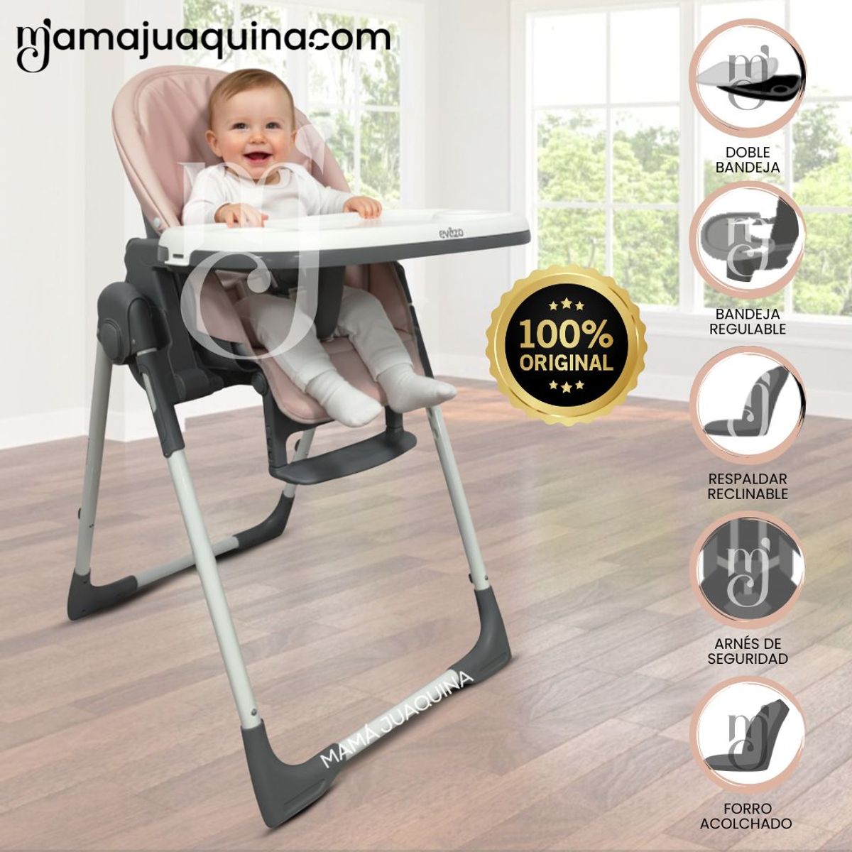 EVEZO - Silla de Comer Graduable «TATI» Pink