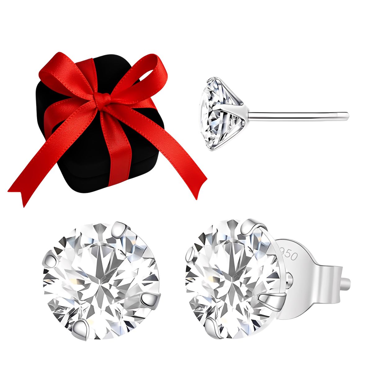 GENERICO - Aretes Pendientes Mujer Plata 950 Zircón Blanco Joya - 8mm