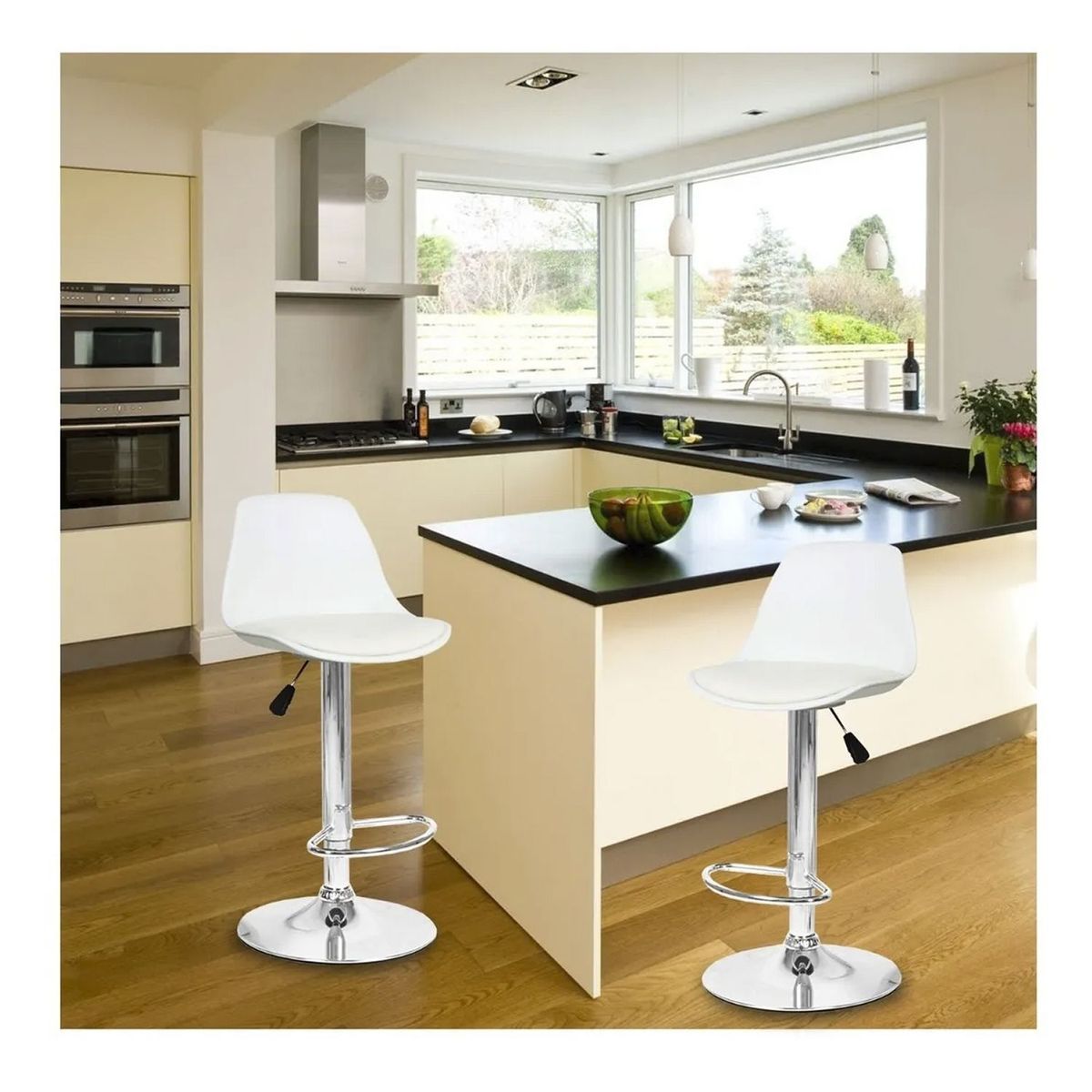 NOVAHUS - Set x 2 Bancos Altos de Bar Orlando Oslo Blanco