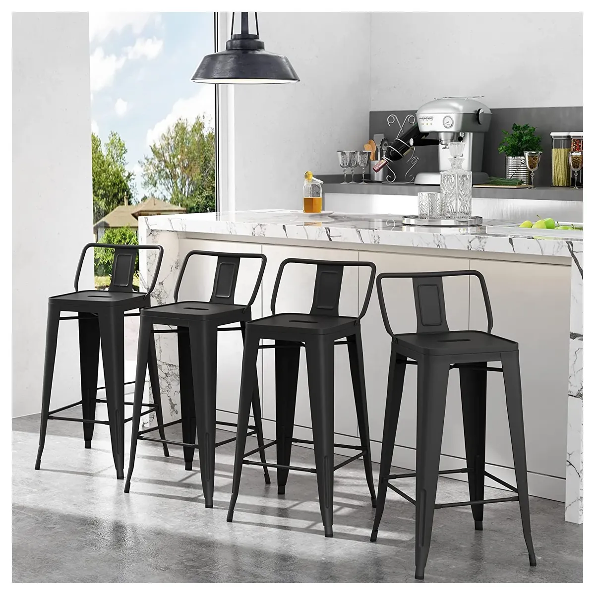 NOVAHUS - Set x 4 Bancos de Bar Tolix Con Respaldo Negro