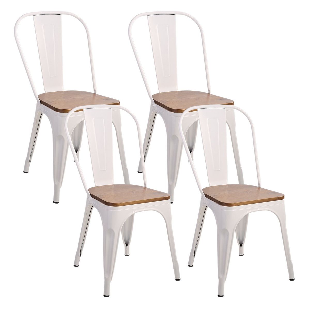 NOVAHUS - Set x 4 Sillas De Comedor Tolix Vintage Asiento Madera Blanco