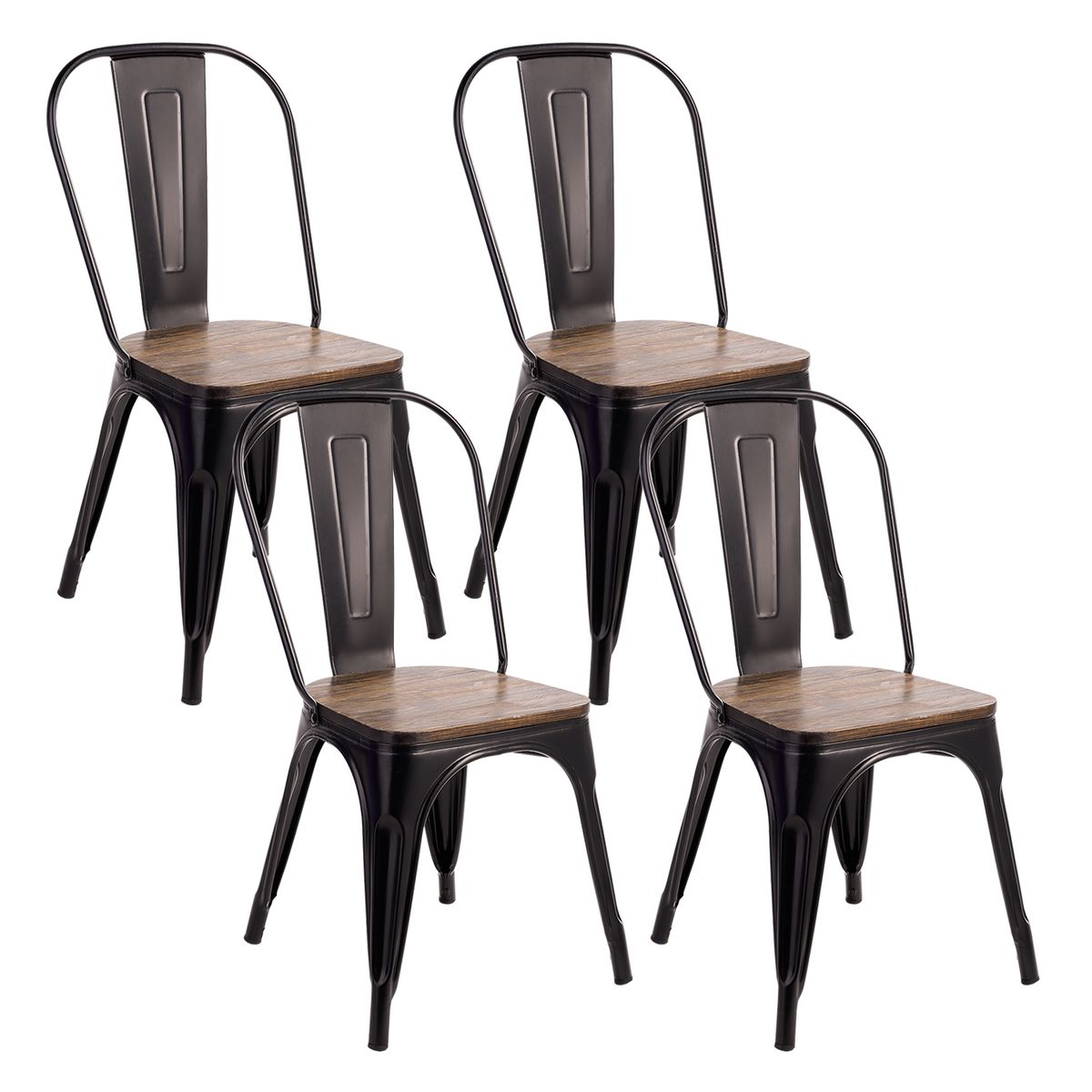 NOVAHUS - Set x 4 Sillas De Comedor Tolix Vintage Asiento Madera Negro
