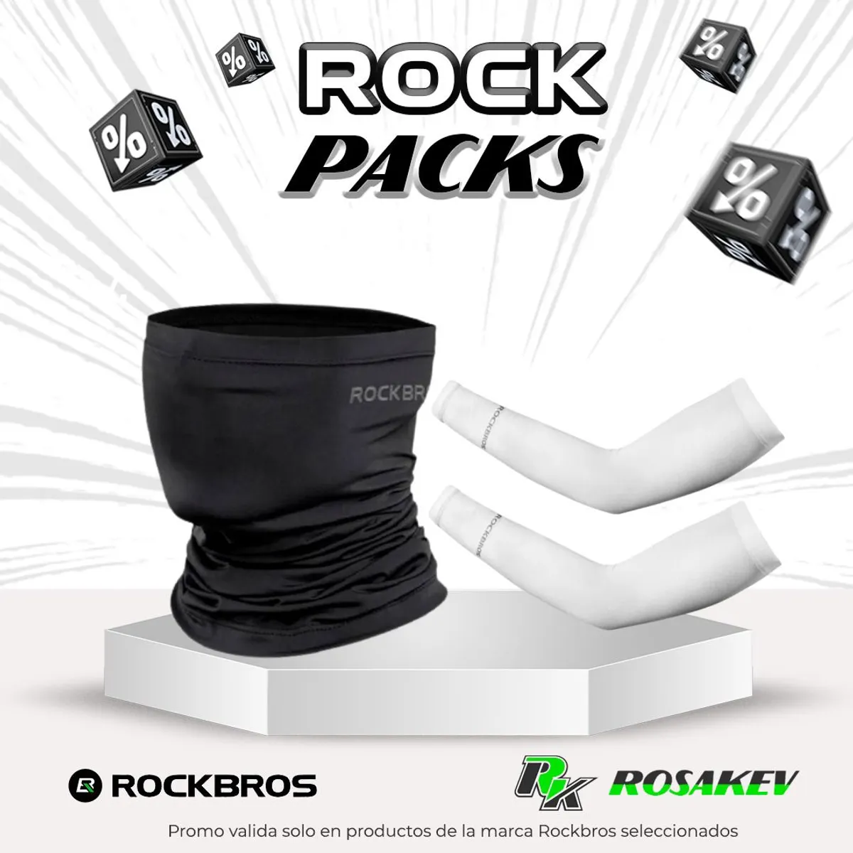 ROCKBROS - PROMO PACK BANDANA ROCKBROS NEGRO Y MANGA BLANCO