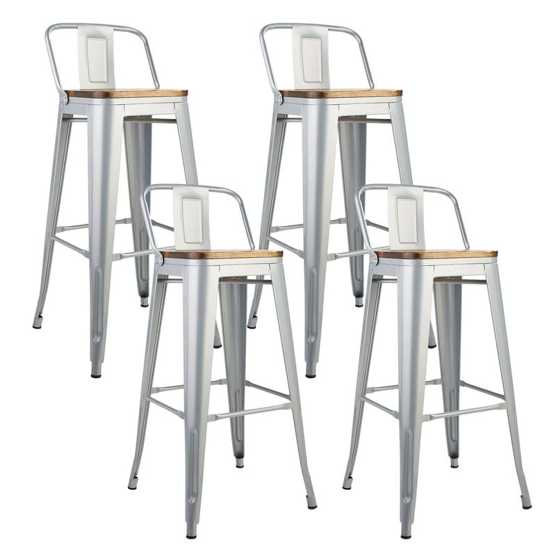NOVAHUS - Set x 4 Bancos de Bar Tolix Asiento de Madera Gris