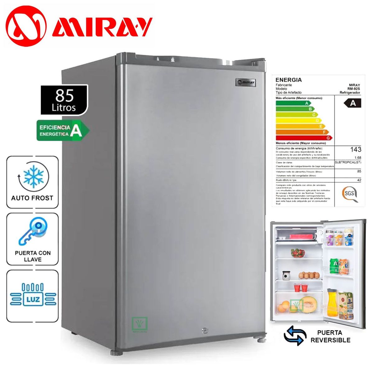 MIRAY - Frigobar-Refrigeradora Miray RM-92S 85 L