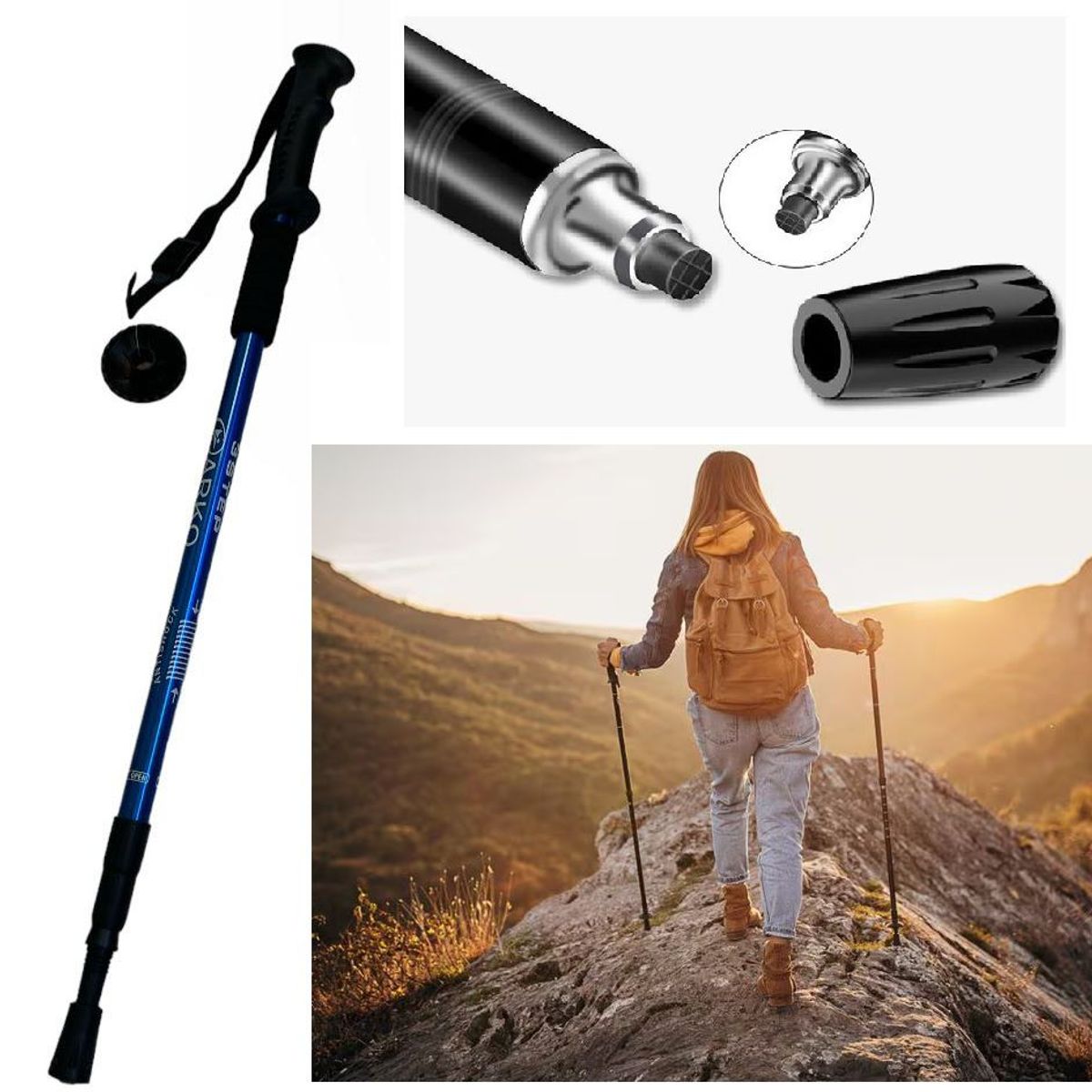 GENERICO - Bastón de Trekking de aluminio recto 62-135 cm con roseta