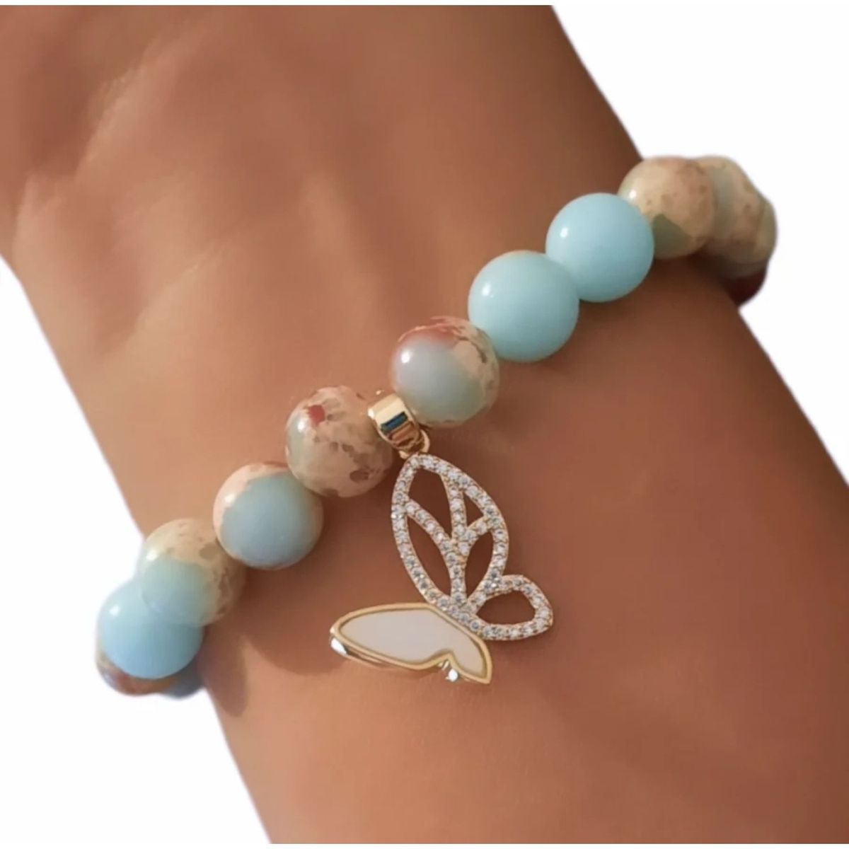 MARINO - PULSERA PIEDRAS NATURALES BUTTERFLY BAÑO DE ORO 18K