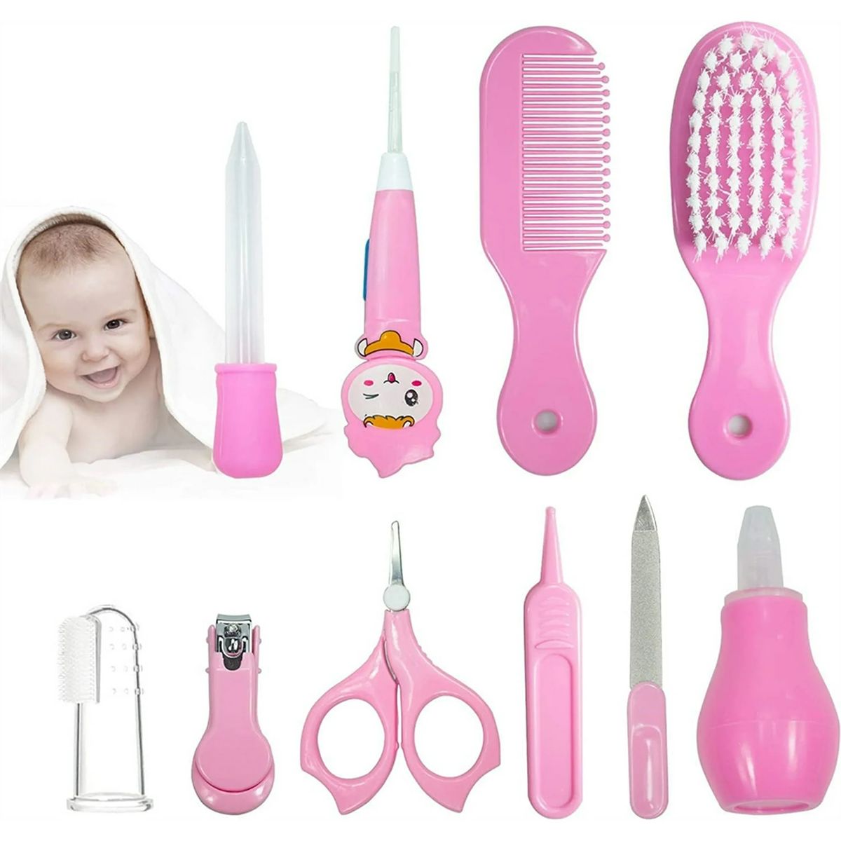 GENERICO - Set Baby Care Higiene para Bebes Cortauñas 10 Piezas Rosado