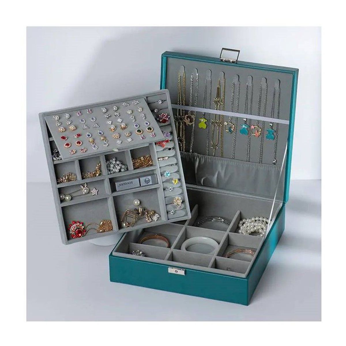 GENERICO - Joyero Grande de Doble Capa PU - Organizador de Joyas