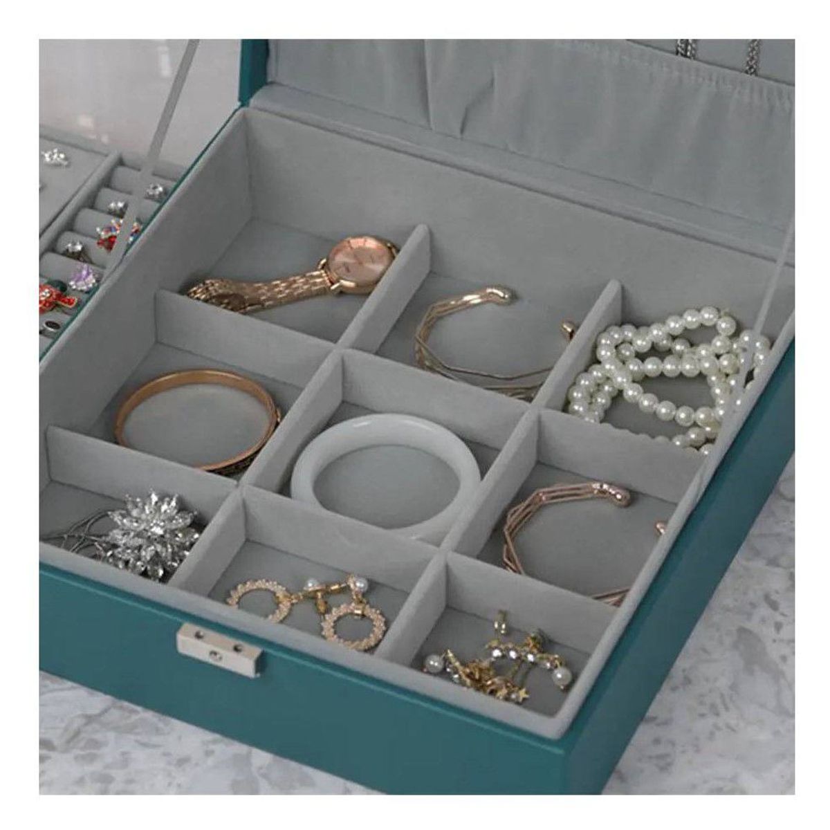GENERICO - Joyero Grande de Doble Capa PU - Organizador de Joyas