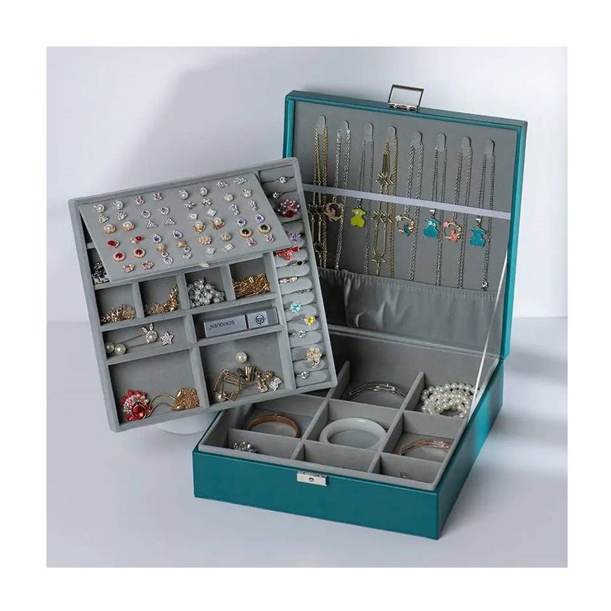 GENERICO - Joyero Grande de Doble Capa PU Organizador de Joyas
