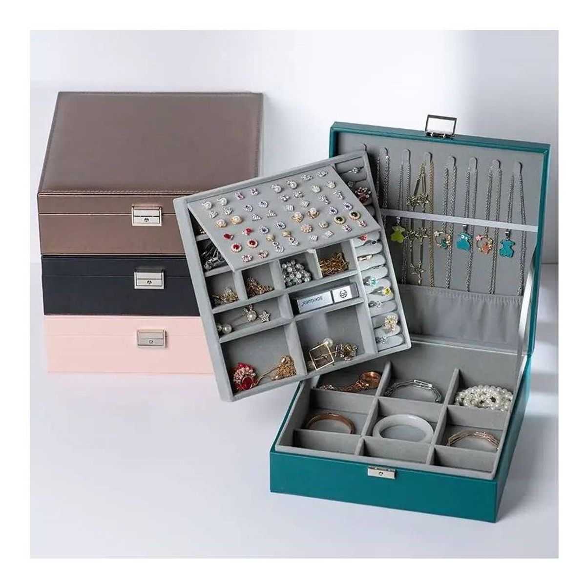 GENERICO - Joyero Grande de Doble Capa PU Organizador de Joyas