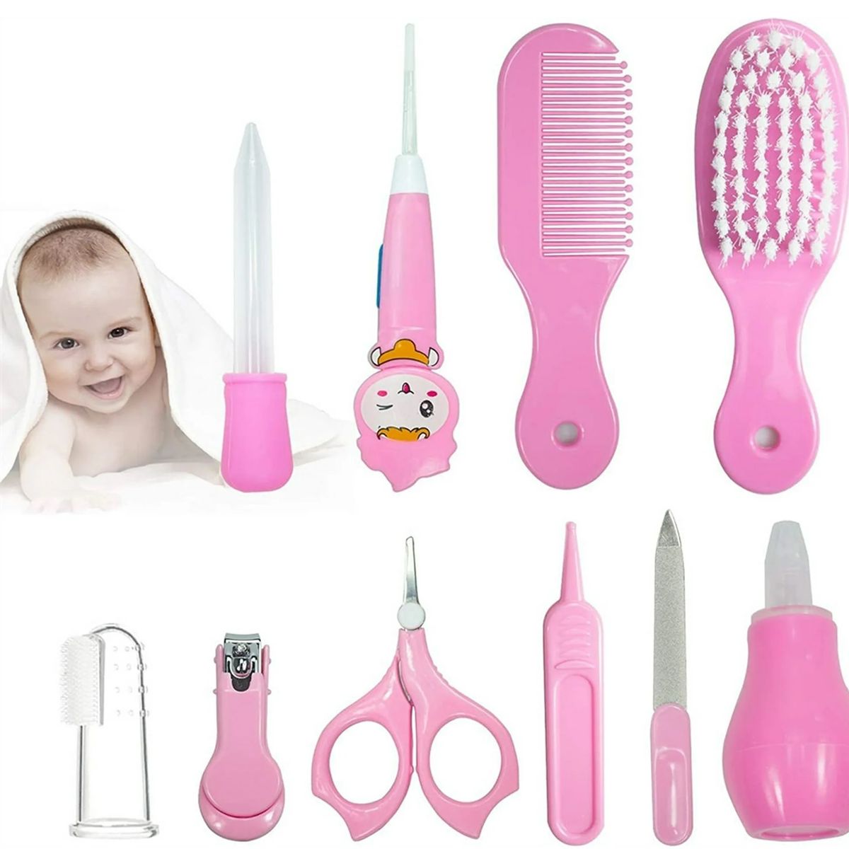 GENERICO - Set Baby Care Higiene para Bebes Cortauñas 10 Piezas Rosado