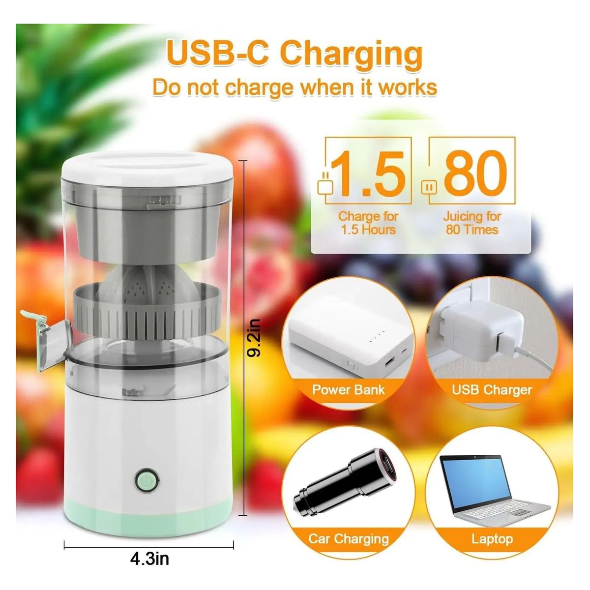 GENERICO - EXPRIMIDOR DE NARANJA ELECTRICO PORTATIL - RECARGABLE.