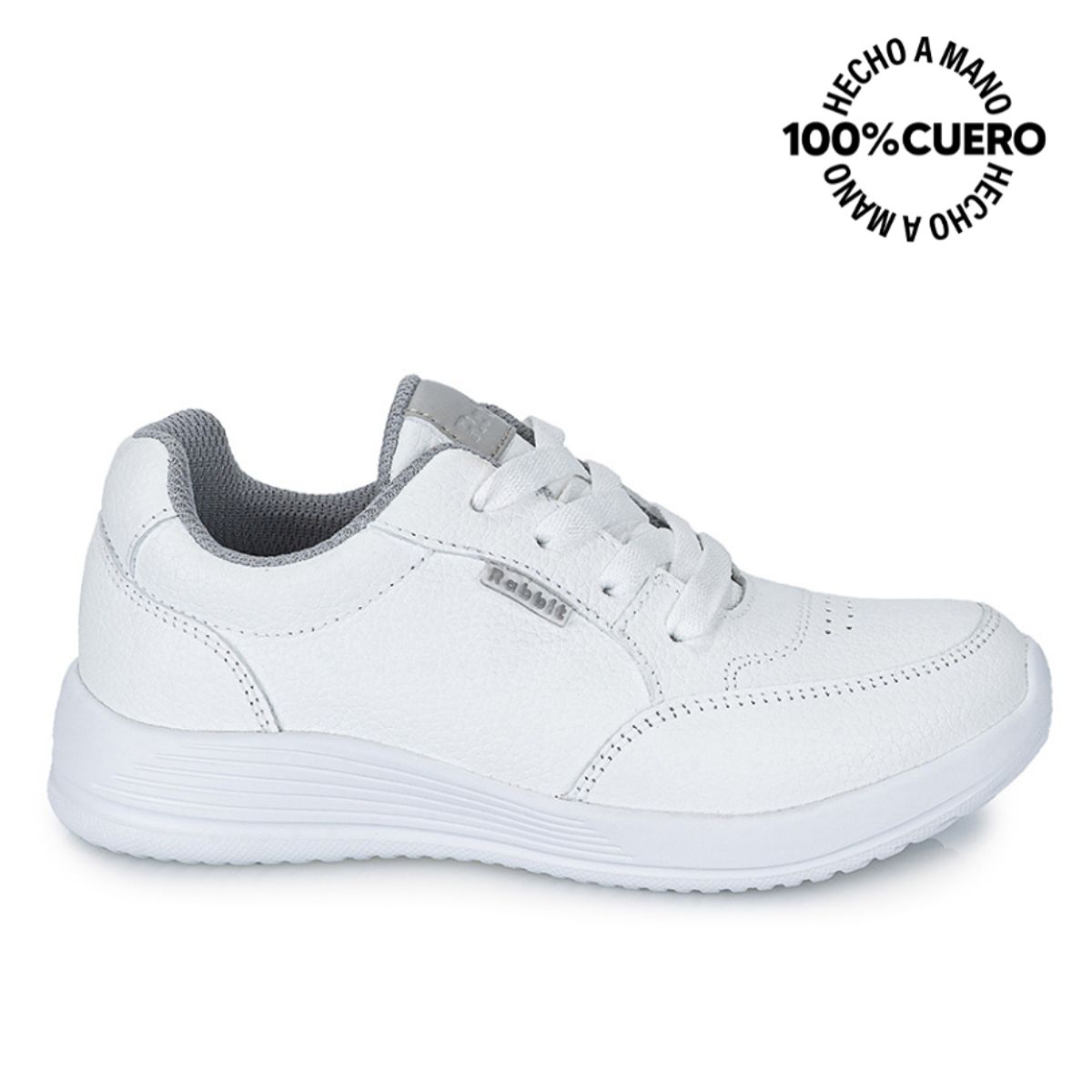 RABBIT - Zapatilla Escolar Casual ALEX-053 K Blanco Rabbit Cuero