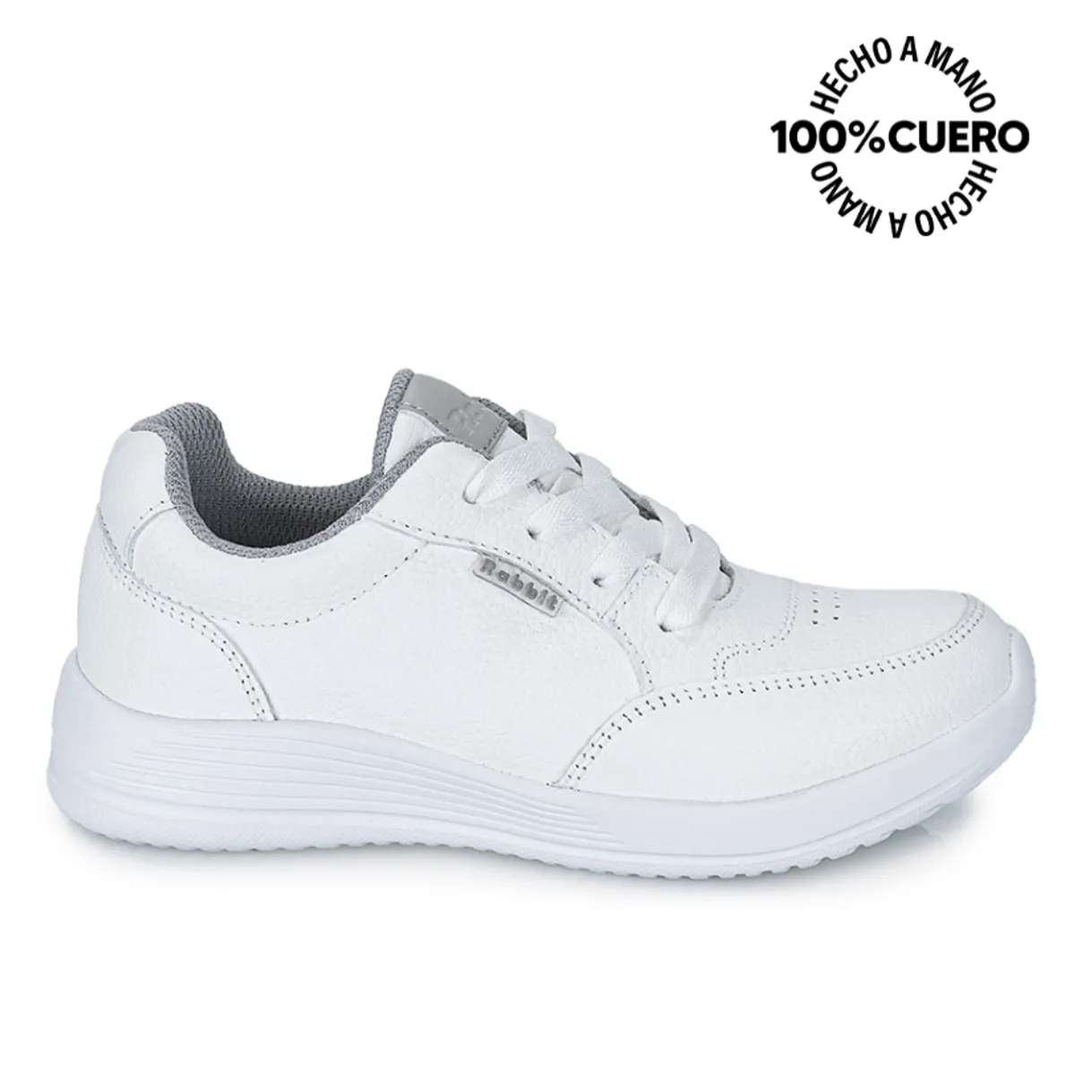RABBIT - Zapatilla Escolar Casual ALEX-053 K Blanco Rabbit Cuero